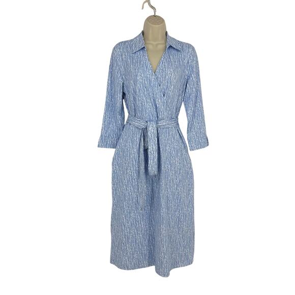 J.McLaughlin Women’s Verte Dress Size M Midi White Blue Catalina Cloth Coastal - Picture 3 of 16